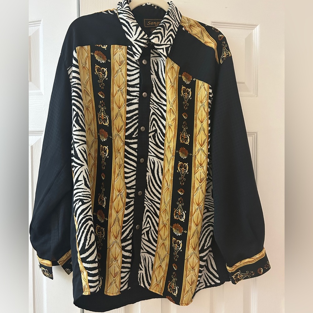 Sangi Baroque Zebra Print Button-Up women’s retro top blouse Vintage L